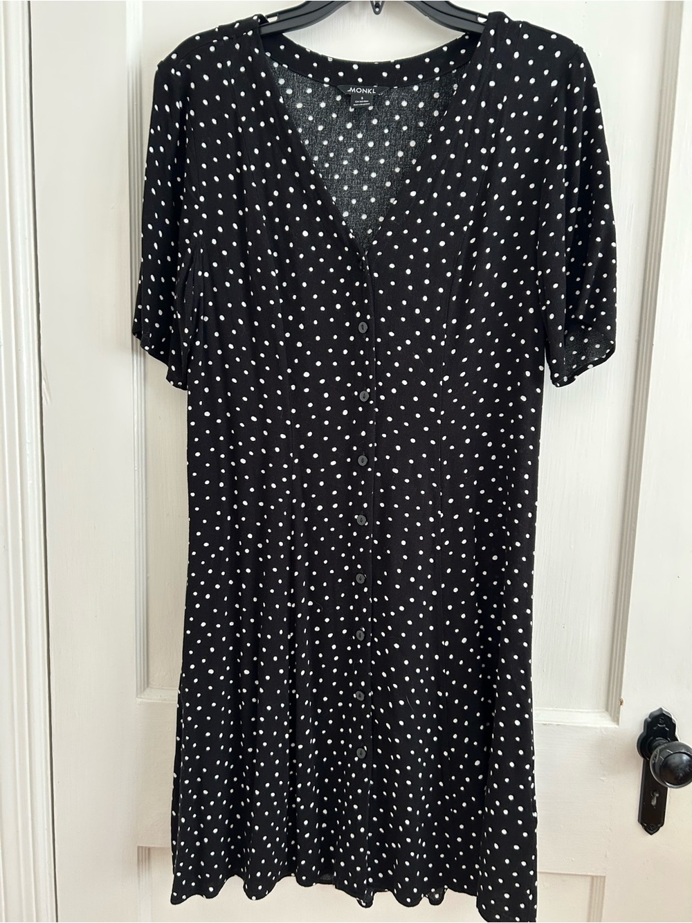 Monki Black Polka Dot Midi Dress with Button Front